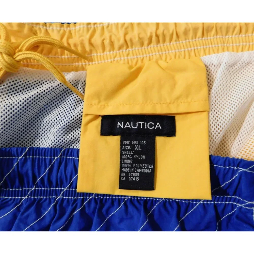 Nautica NS83 Swim Shorts XL Blue Yellow Mesh Lining Elastic Waist Drawstring NEW